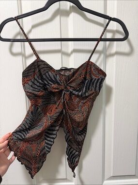 Black & Rust Patterned Spaghetti Strap Top